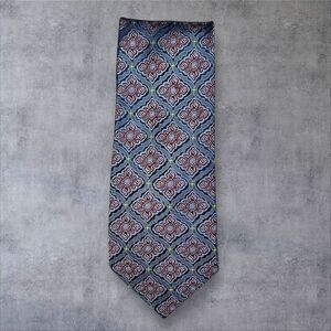 CM Gold Series Men's Silk Tie Blue Geometric Pattern Classic Length